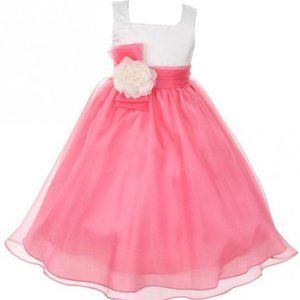 Big Girl Teen Organza Satin Summer Graduation Wedding Flower Girl Dress Coral